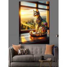 Pencere Kedisi Dekoratif Kanvas - Mdf Ahşap Tablo