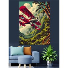 Kırmızı Uçak Ile Gösteri Uçuşu Dekoratif Kanvas - Mdf Ahşap Tablo