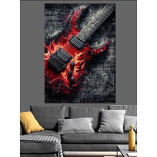 Alevli Elektro Gitar Dekoratif Kanvas - Mdf Ahşap Tablo