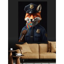 Lolipoplu Polis Tilki Dekoratif Kanvas - Mdf Ahşap Tablo