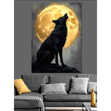 Ay Işığında Kurt Dekoratif Kanvas - Mdf Ahşap Tablo