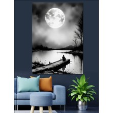 Ay Işığında Göl Dekoratif Kanvas - Mdf Ahşap Tablo