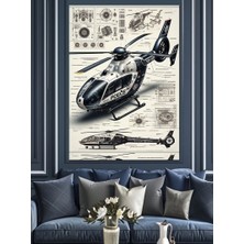 Havada Polis Helikopteri Dekoratif Kanvas - Mdf Ahşap Tablo