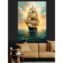 Denizdeki Yalnız Yelkenli Dekoratif Kanvas - Mdf Ahşap Tablo