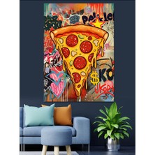 Pizza ve Grafiti Şöleni Dekoratif Kanvas - Mdf Ahşap Tablo