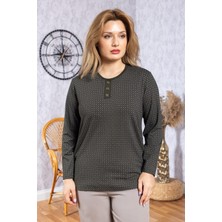 Kadın Yeni Model Yüksek Kalite Yuvarlak Yaka Patlı Orta Yaş Anne Penye Bluz 6575