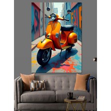 Turuncu Vespa Çizimi Dekoratif Kanvas - Mdf Ahşap Tablo