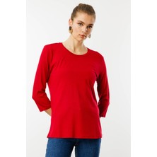 Desen Triko Kadın Sıfır Yaka Düz Penye Bluz Kırmızı