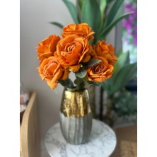 Yapay Çiçek 7li Gül Demeti 40*30CM  Büyükboy Somon Turuncu