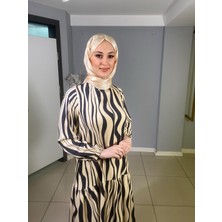 Noi Viscon Lyrca Yamuk Çizgi Desenli Karyokalı Elbise