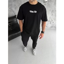 Lushio Wear  Bisiklet Yaka Baskılı Oversize T-Shirt - Siyah