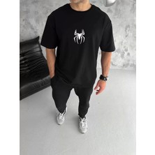 Lushio Wear  Bisiklet Yaka Baskılı Oversize T-Shirt - Siyah