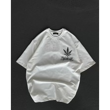 Lushio Wear  Bisiklet Yaka Baskılı Oversize T-Shirt - Beyaz