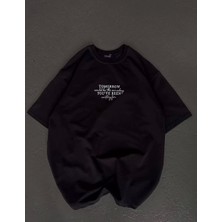 Lushio Wear  Bisiklet Yaka Baskılı Oversize T-Shirt - Siyah