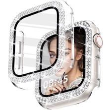 Forzacase Apple Watch 9 45MM ile Uyumlu Elmas Taşlı Ekran Koruyuculu Plastik Kılıf Şeffaf - FC1010