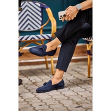 Püskül Detay Süet Deri Ayakkabı Lacivert