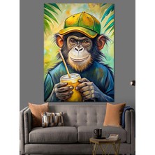 Smoothie Içen Maymun Dekoratif Kanvas - Mdf Ahşap Tablo