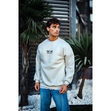 Oversize Bisiklet Yaka Üç Iplik Baskılı Sweatshirt - Beyaz