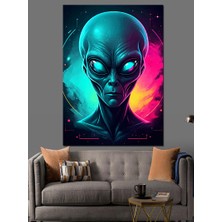 Neon Uzaylı Dekoratif Kanvas - Mdf Ahşap Tablo