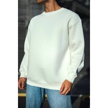 Kışlık Bisiklet Yaka Üç Iplik Basic Sweatshirt - Beyaz