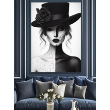 Siyah Şapka Dekoratif Kanvas - Mdf Ahşap Tablo