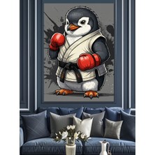 Boksör Penguen Dekoratif Kanvas - Mdf Ahşap Tablo