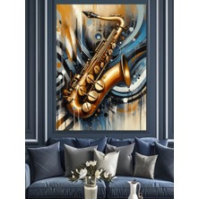 Altın Saksafon Dekoratif Kanvas - Mdf Ahşap Tablo