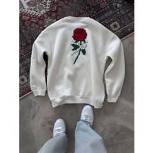 Oversize Üç Iplik Bisiklet Yaka Baskılı Sweatshirt - Beyaz