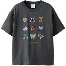Kız Çocuk Sloganlı Işlemeli T-Shirt
