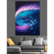 Dalga ve Yunus Dekoratif Kanvas - Mdf Ahşap Tablo