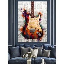 Renkli Elektro Gitar Dekoratif Kanvas - Mdf Ahşap Tablo