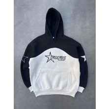 Parçalı Nakış Işlemelı Kapüşonlu Sweatshirt - Siyah