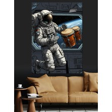 Bongo Çalan Astronot Dekoratif Kanvas - Mdf Ahşap Tablo