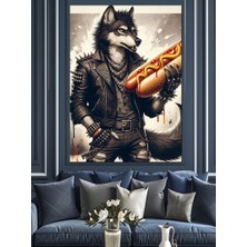 Sosisli Tutan Kurt Dekoratif Kanvas - Mdf Ahşap Tablo