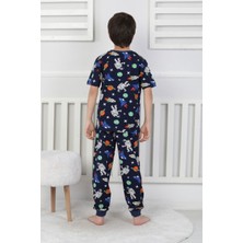 Erkek Çocuk %100 Pamuk Yazlık Kısa Kollu Pijama Takımı - Gezegen ve Uzay Temalı
