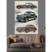 Klasik Araba Çizimleri Dekoratif Kanvas - Mdf Ahşap Tablo