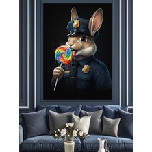 Şekerli Tavşan Polis Dekoratif Kanvas - Mdf Ahşap Tablo