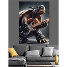 Gitar Çalan Kaplumbağa Dekoratif Kanvas - Mdf Ahşap Tablo