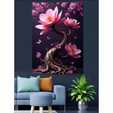 Pembe Çiçek Ağacı Dekoratif Kanvas - Mdf Ahşap Tablo