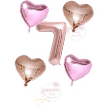 Rönesans Rose Gold Rakam Kalp ve Pembe Kalp Folyo Balon Seti Yaş 7