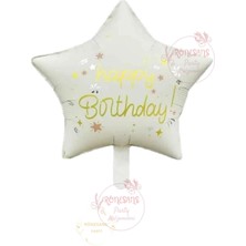 Rönesans Krem Renk Happy Bırthday Yazılı Yıldız Folyo Balon