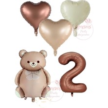 Rönesans Kahverengi Renk Rakam Ayıcıklı ve Kalpli Folyo Balon Seti Yaş 2