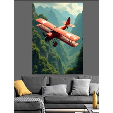 Dağlarda Kırmızı Uçak Dekoratif Kanvas - Mdf Ahşap Tablo