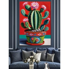 Saksıda Renkli Kaktüs Dekoratif Kanvas - Mdf Ahşap Tablo