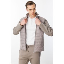 Desen Triko Erkek Önü Kapitone Eşofman Üstü Vizon