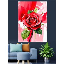 Kırmızı Zarif Gül Dekoratif Kanvas - Mdf Ahşap Tablo