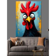Komik Kırmızı Horoz Dekoratif Kanvas - Mdf Ahşap Tablo
