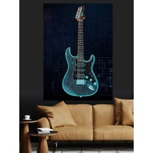 Mavi Elektro Gitar Dekoratif Kanvas - Mdf Ahşap Tablo