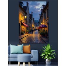 Gece Sokak Lambaları Dekoratif Kanvas - Mdf Ahşap Tablo