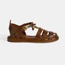 Desa Kadın Taba Aksesuar Detaylı Ayarlanabilir Tokalı Deri Sandalet
